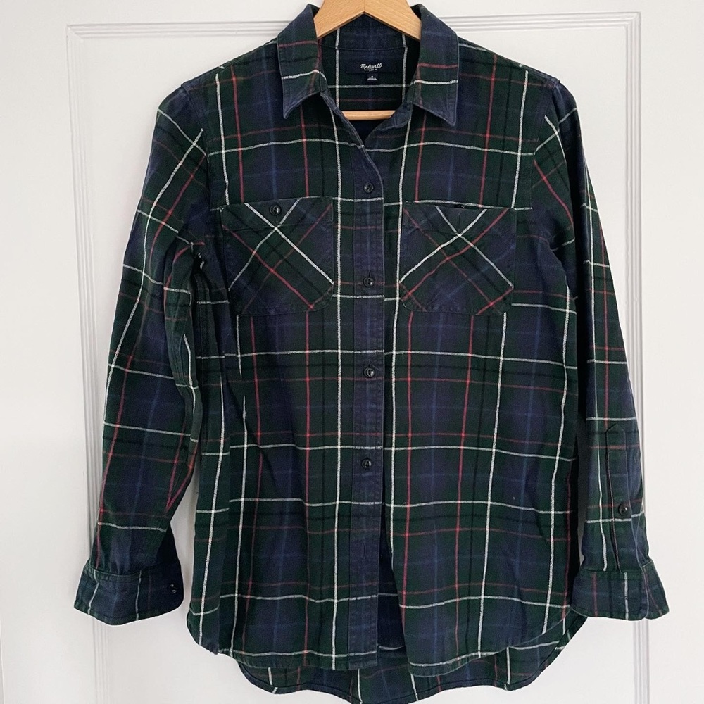 EUC Madewell small cotton flannel plaid button down shirt